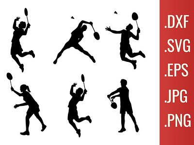 Badminton players silhouettes bundle