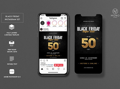 Black Friday Instagram Set 3d adobe photoshop animation black friday branding design graphic design icon illustration illustrator instagram post instagram story logo motion graphics social media templates typography ui ux vector