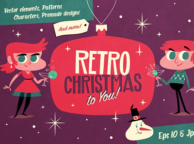 Retro Christmas Vector Pack 3d animation branding design fonts graphic design greeting cards icon illustration illustrator instagram logo motion graphics patterns square templates templates typography ui ux vector