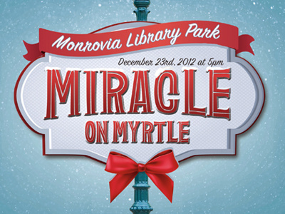 Miracle on Myrtle blue christmas design logo poster red snow