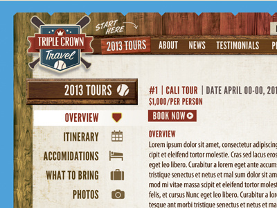 Triple Crown Travel Website Design baseball branding csm design logo texture web design wood