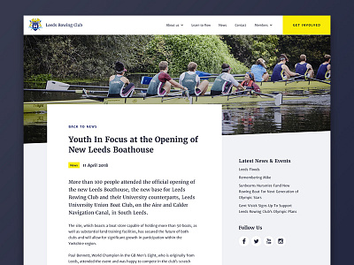 Rowing News article page template articles blog leeds rowing rowing club ui ux