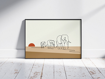 Continuous line drawing of a family elephant