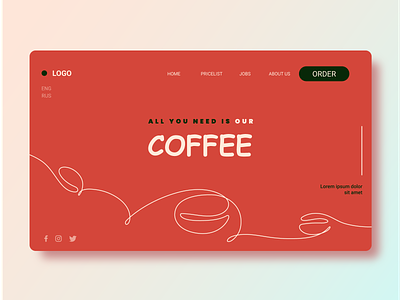 Design a landing page for a coffee shop branding bright coffee coffee beans design flavor graphic design illustration landing page line line art modern outline red shop smell vector website