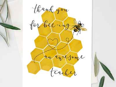 Thank you teacher greeting card design design handlettering illustration procreate app watercolor watercolor illustration