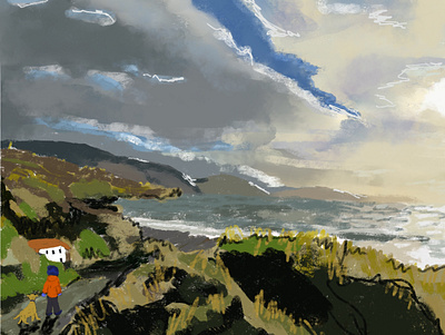 Digital illustration of a land and seascape illustration