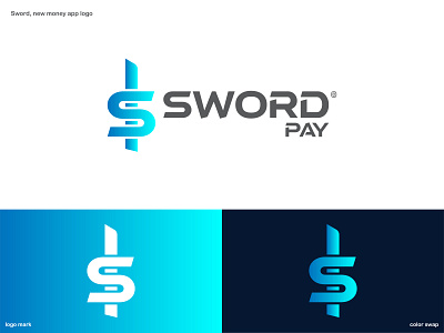 "Unique logo for a money app named Sword" - 2 app bank branding design icon illustration logo money typography vector