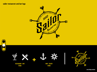 "Sailor" Restaurant - Bar, Logo Process bar branding burger design food icon illustration logo restaurant typography vector