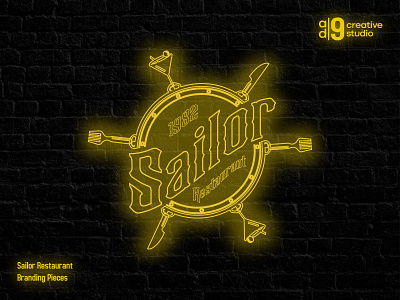 "Sailor" Restaurant - Bar, Branding Process 3d bar branding design food graphic design illustration logo neon restaurant sign signaling vector