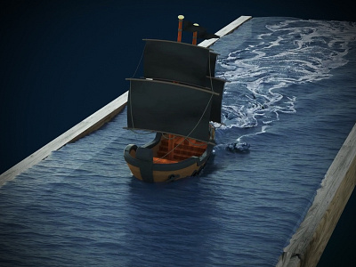 Pirate Ship cinema 4d foam graphics motion ocean realflow vfx water waves