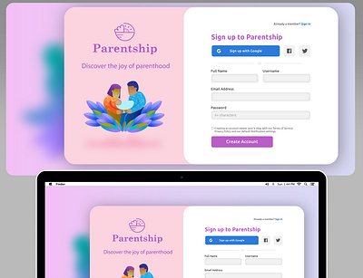 SIgn-up page - Parentship branding dailyui dailyui 001 dailyuichallenge design illustration minimal signup page typography ux website