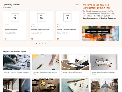 Risk Management Summit site branding design event intranet responsive sharepoint ui ux design ux writing web design