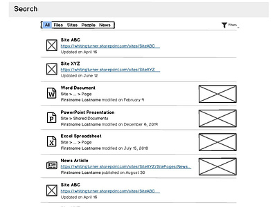 Global Construction company intranet, search results wireframe