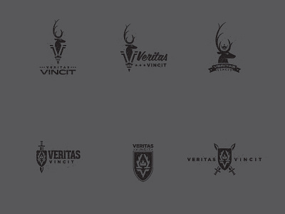 Veritas Vincit branding crest crown deer icon illustration logo shield stag sword v