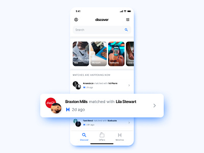 Matches are happening now ✨ app brand collaboration discover feed iphone x match mobile partnership product product design profile search ui ux