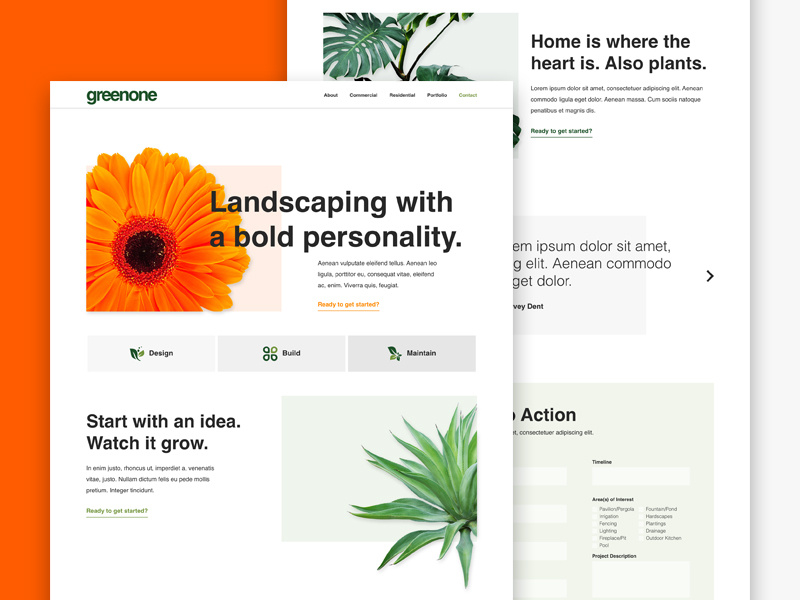 greenone.co landing page ux ui web white space design modern minimalist plants gardening yard landscaping