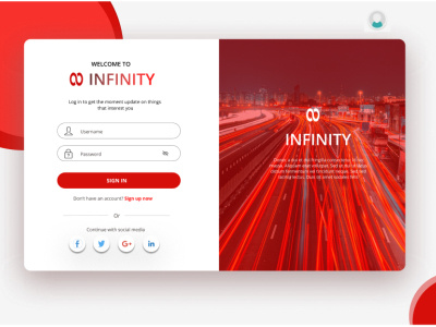 Welcome page for infinity dailyui infinity login page