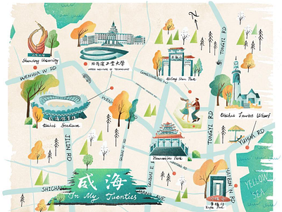 Weihai City Map branding buidling city city branding city guide city illustration cityscape design graphics illustration map