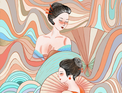 Geisha girls asian beauty design geisha girls graphics illustration japanese lifestyle lines shapes ui vector