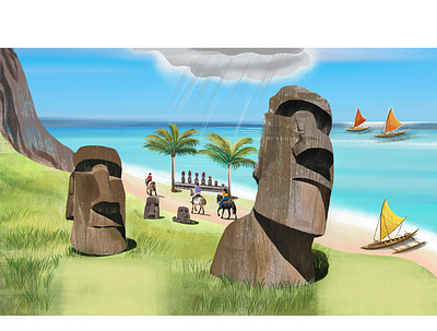 Islands： Easter Island 3d book branding canoes digitalart dreamisland easterisland graphic design holiday illustration islands lifestyle napanui nft pacificbeach romantic ui