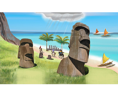 Islands： Easter Island 3d book branding canoes digitalart dreamisland easterisland graphic design holiday illustration islands lifestyle napanui nft pacificbeach romantic ui