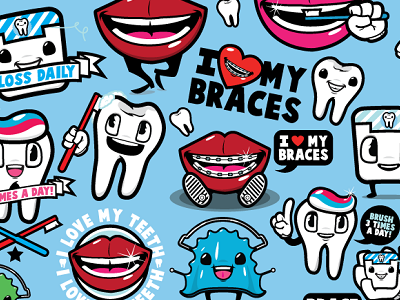 Ortho Pattern braces brush clean illustration lips orthodontist pattern teeth vector