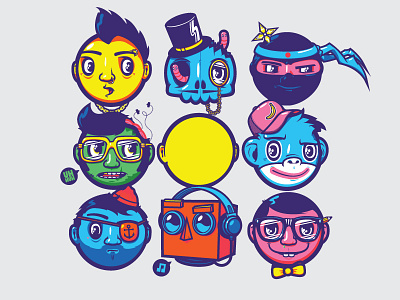 Unfinished Textile Design character elvis j3concepts jthree monkey nerd ninja pirate punk robot rock skull vector zissou zombie