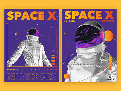 SPACE X MUSIC FESTIVAL astronaut color design event branding futuristic gradient graphic design holographic illustration planet poster art poster design space spacex vector