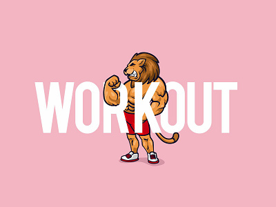 Lion Workout Character africa branding design dribbble fitness flat illustration lion logo typography ui ux vector workout