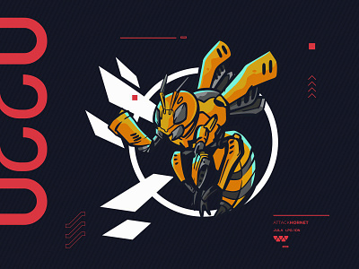 Attack hornet character mascot design bee branding cyberpunk design dribbble flat hornet illustration mecha robot typography ui vector
