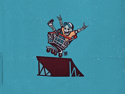 Skull trolley rider character design branding design dribbble icon illustration skate skateboard skeleton skull trolley typography vector xtreme