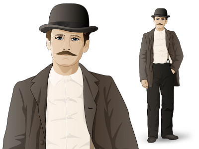 Isaac character hat illustration moustache people vector vintage