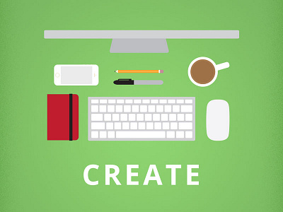 Create computer create desk keyboard notebook phone poster vector workstation