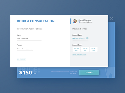 Appointment to the Dentist appointment blue booking clinic dentist form stomatology ux web