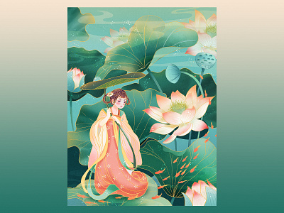 Chinese summer lotus illustration ui ux