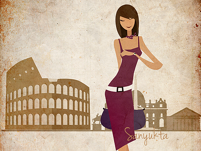 Rome illustration poster retro rome tourist vector waiting women world