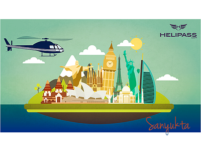 Helipass World Illustration eiffel helipass illustration monuments poster statue of liberty tajmahal vector world