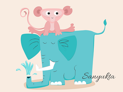 Friends! cute elephant illustration monkey