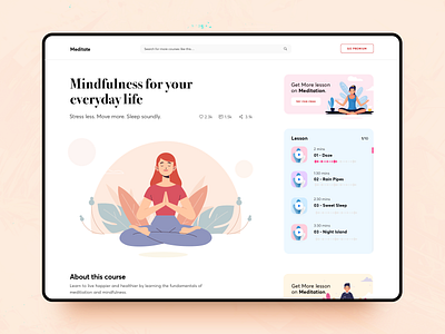 Meditate detail page app application blue course courses design detailpage illustration medidate orange ui