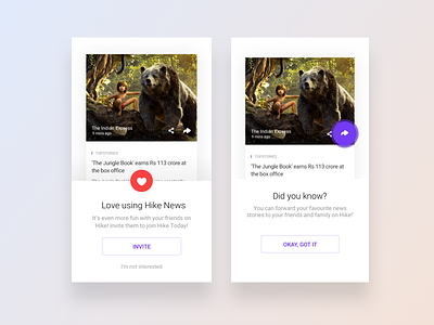 Introducing news Features button clean concept forward hike news purple red share ui ux