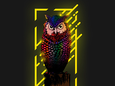 Stoned Owl aggresive digital art illustration owl vector