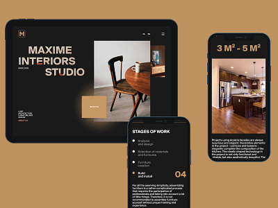 Maxime Interiors branding concept design minimal ui web