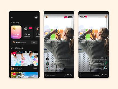 Live streaming app design with Arabic interface