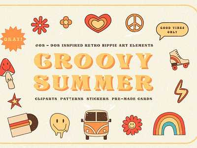 Groovy Summer - Retro Hippie Clipart 3d animation app branding design graphic design icon illustration logo motion graphics typography ui ux vector