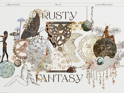 Rusty Fantasy. Line art & collage 3d animation app branding design graphic design icon illustration logo motion graphics typography ui ux vector