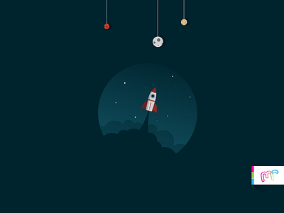 Fly Me To The Moon illustration moon rocket space
