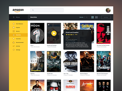 Amazon Streaming Redesign amazon buttons icons menu movies redesign search streaming ui ux