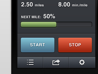 Distance app button design distance icons iphone miles start stop ui