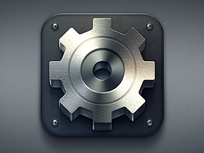 Heavy Duty Settings app design gear geometry gradients heavy icon illustration industrial ios iphone lighting machine machinery metal metallic scratches screws settings shiny texture used