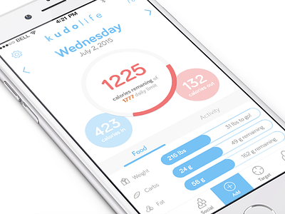Kudolife app clean fit fitness flat ios iphone main redesign stats ui ux